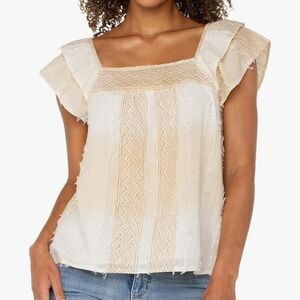 NWT Liverpool Square Neck Short Ruffle Sleeves Cream & Beige  Blouse Womens 1X